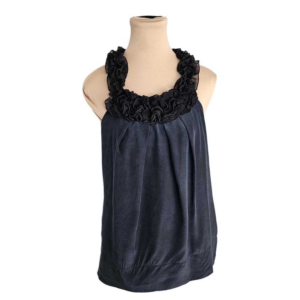 Ted Baker Black Ruffled Sleeveless Silk Tank Top Sz 6